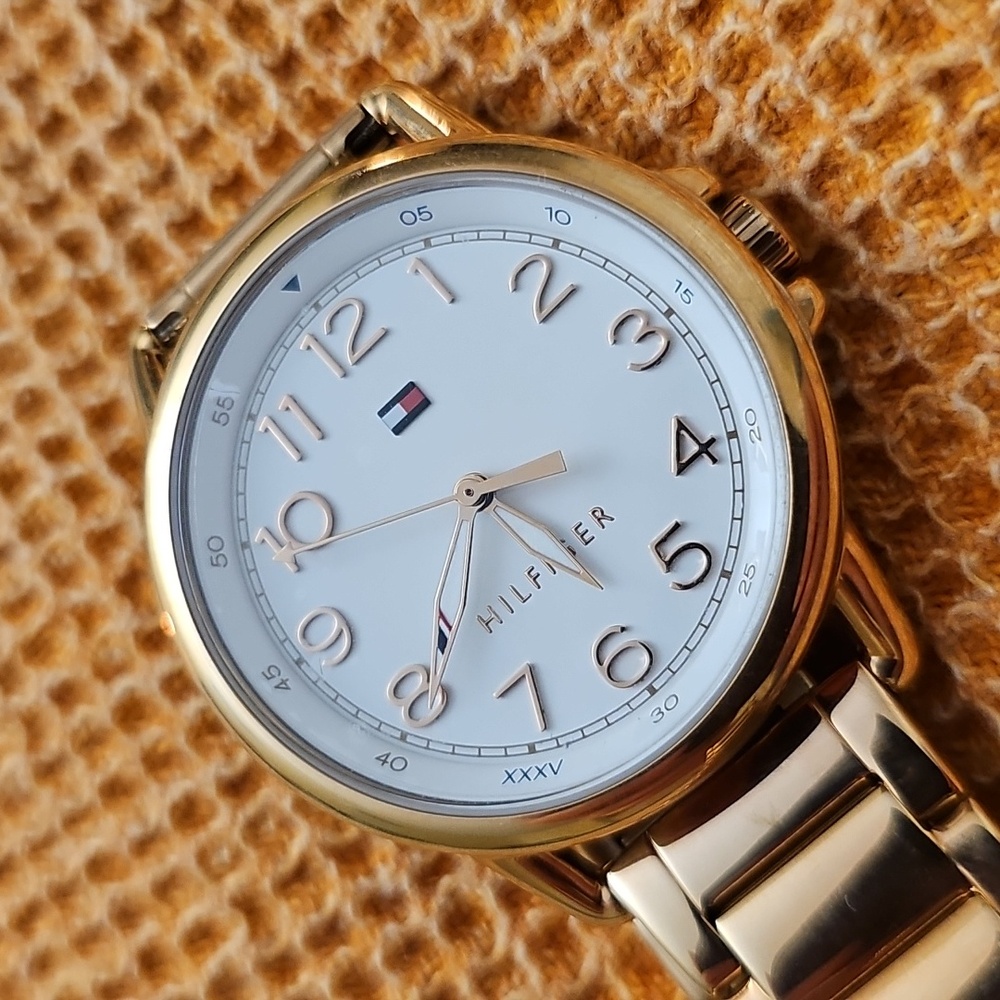 NWOT Tommy Hilfiger Gold-Tone Watch with White Dial